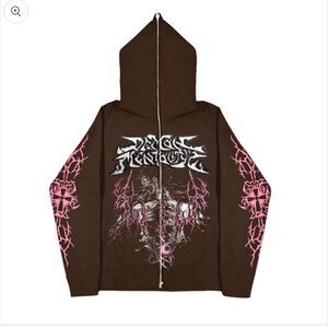 Demon Mentalityz Full Zip Villain‎ Hoodie Brown M NWT IN PACKAGING